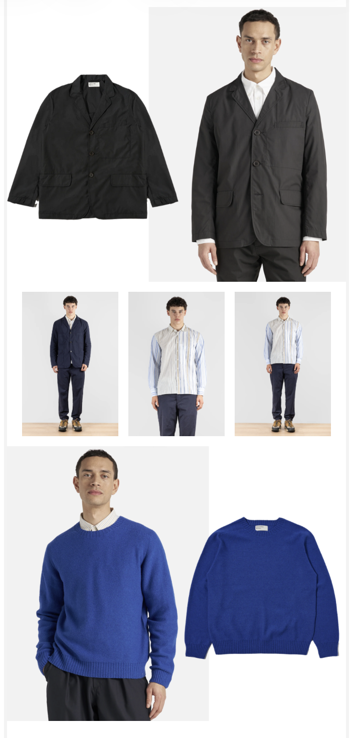 Social content collage with fashion product imagery.